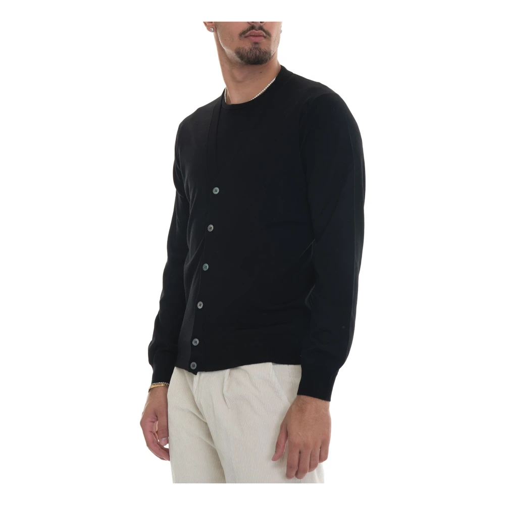 Hindustrie Merino Wol Knoop Cardigan Slim Fit Black Heren