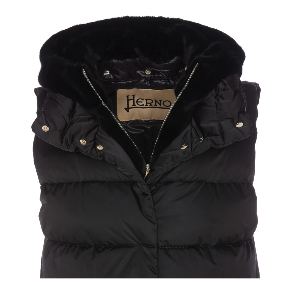 Herno Zwarte mouwloze gewatteerde bodywarmer met nepbont Black Dames