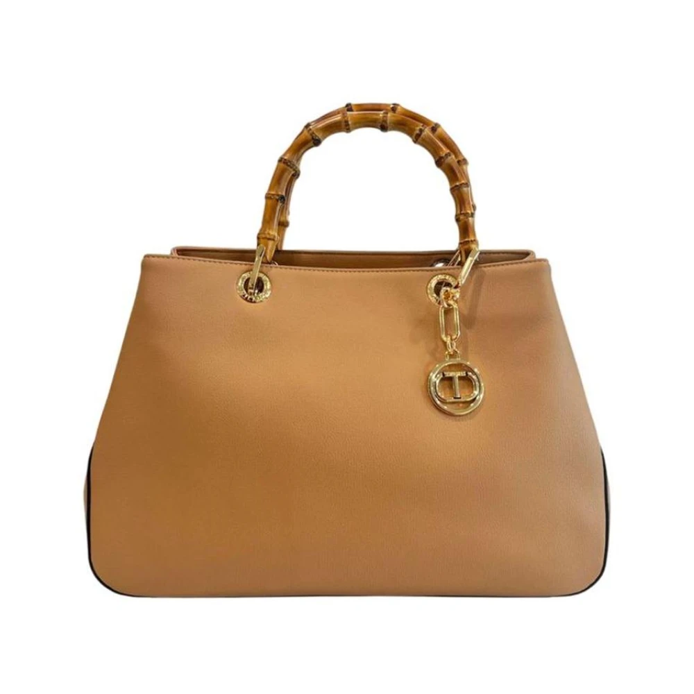 Twinset Women's Brown Pu Leather Handbag With Top Handles And Zipper Closure
