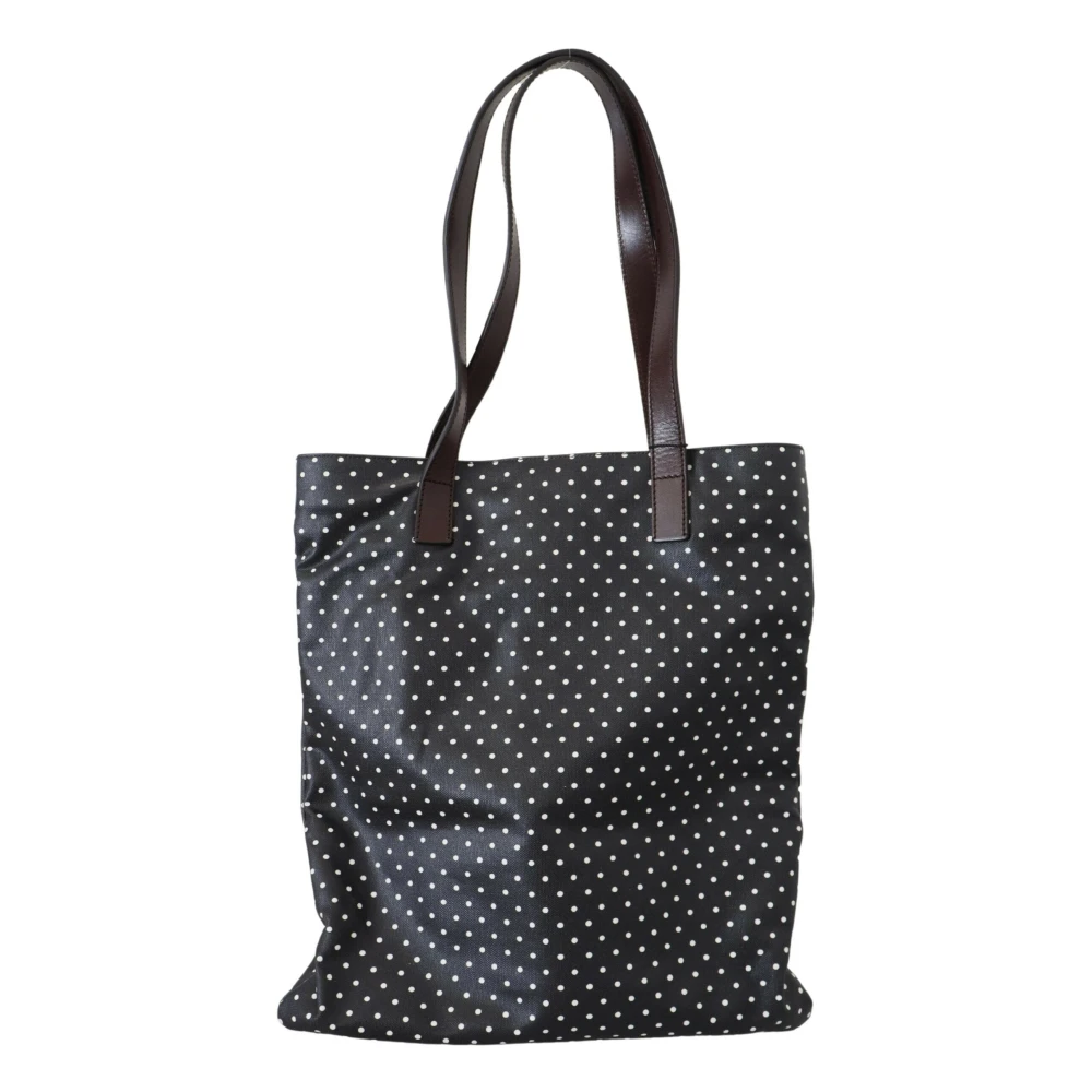 Dolce & Gabbana Zwart Witte Polka Dot Canvas Winkel Tote Tas Black Dames