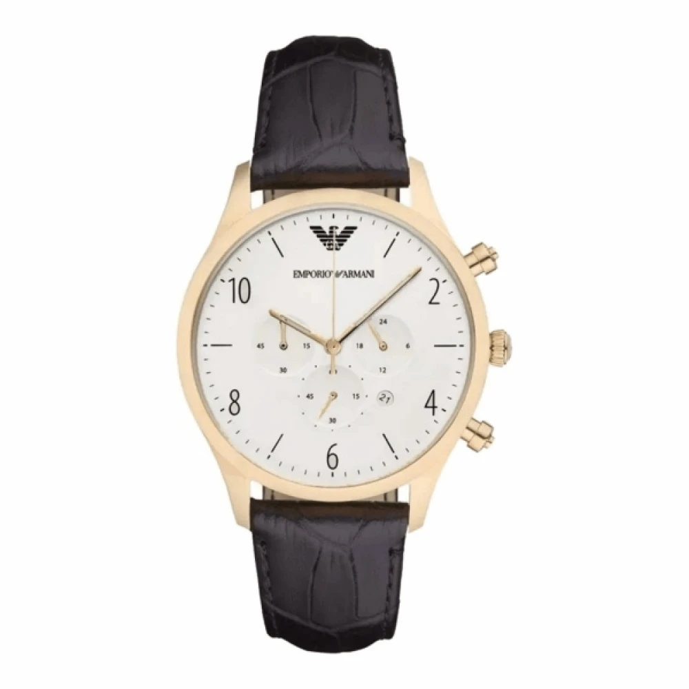 Emporio Armani Guld Läder Kvarts Herrklocka Yellow, Herr