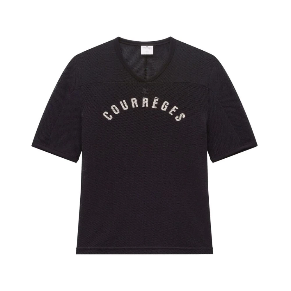 Courrèges Mesh Logo Print V-Hals T-Shirt Black Heren