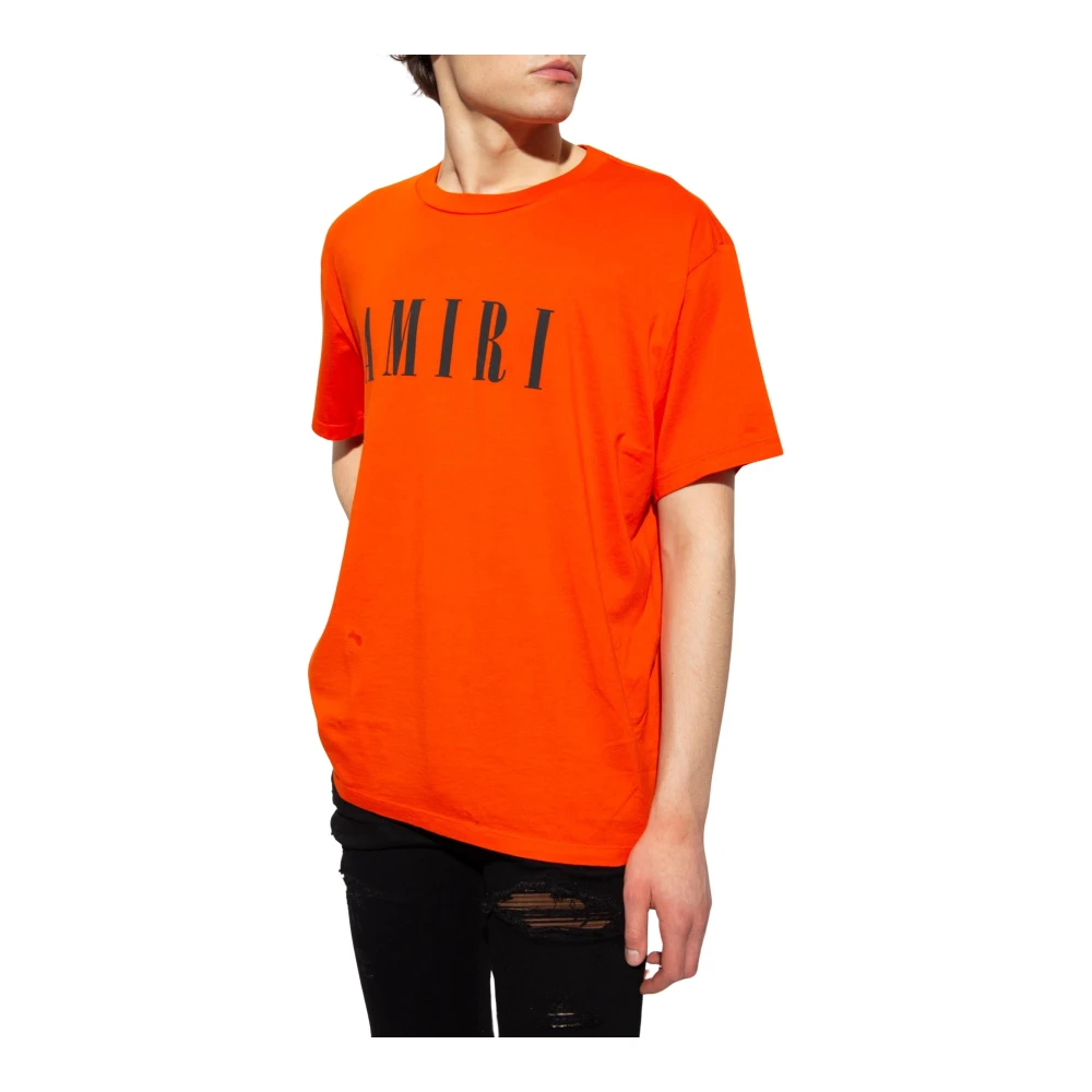 Amiri Logo Print T-Shirt Ronde Hals Orange Heren