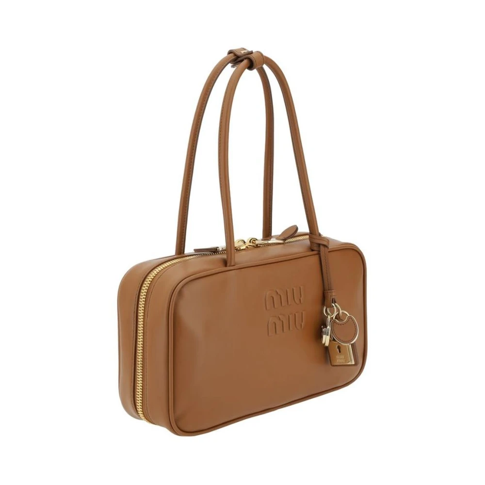 Miu Geometrische Leren Schoudertas met Hangslot Brown Dames