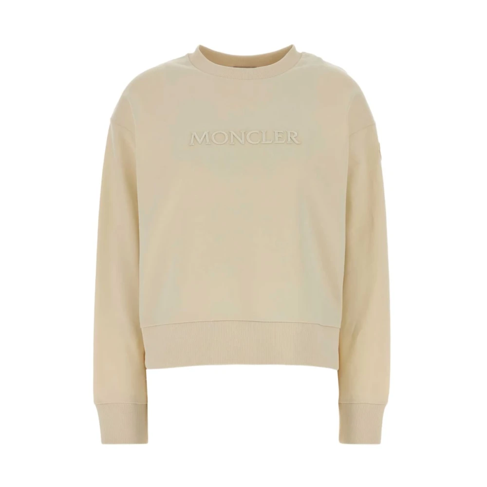 Moncler , Sweatshirts, Female, Beige, Xl, Embroidered Logo Cotton Sweatshirt
