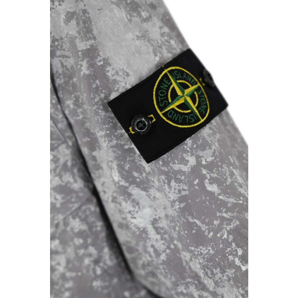 Stone Island Grijze Overshirt Korte Mouw Rits Voorkant Gray Heren