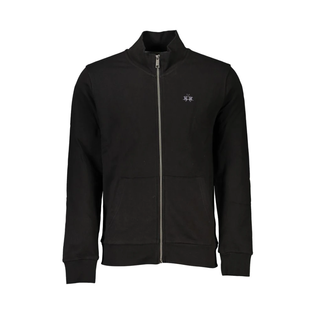 La Martina , Zip-Throughs, Male, Black, L, Black Zip Jumper With Embroidery Detail