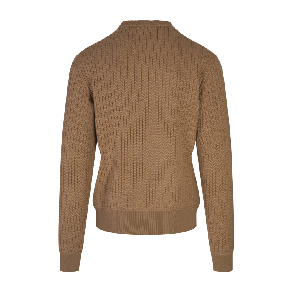 Hugo Boss Bruine Herringbone Crew Neck Sweater Brown Heren