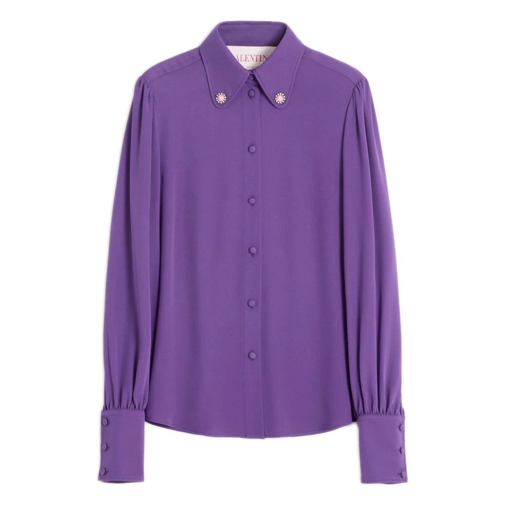 Valentino Garavani Women's Purple Silk Shirt With Daisy Detail - Shirts - M - Blouses & Shirts