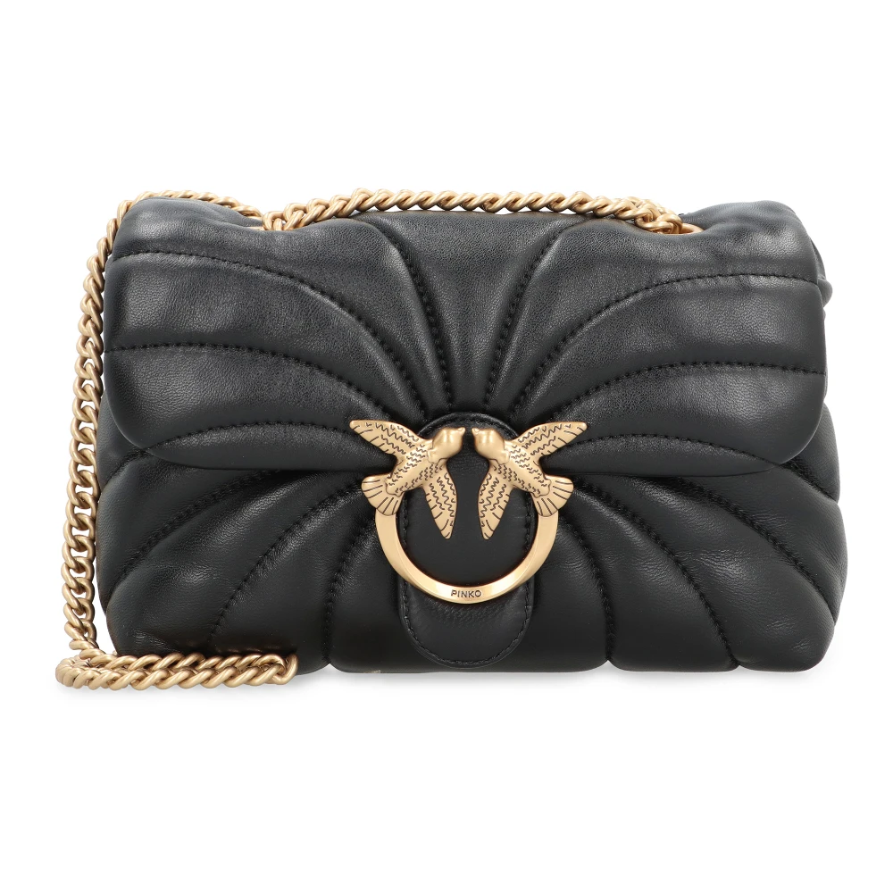 Pinko Women's Black Quilted Leather Crossbody Bag Love Birds