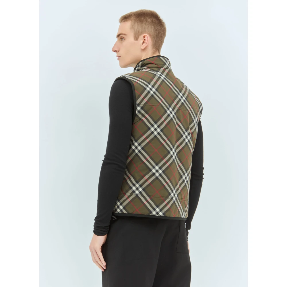 Burberry Geruite Gewatteerde Gilet met Oversized Zakken Green Heren