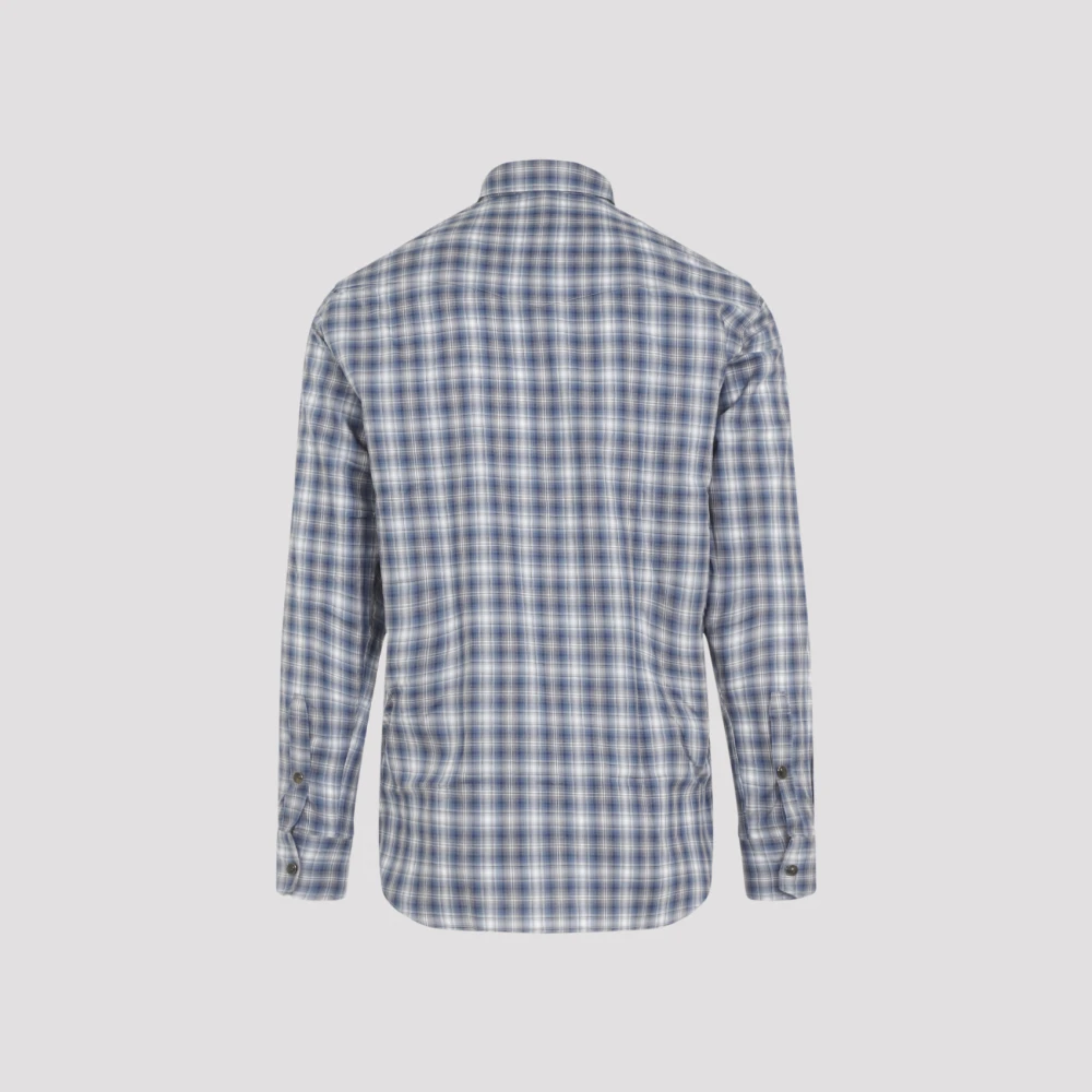 Brioni Blauw en wit overhemd Blue Heren