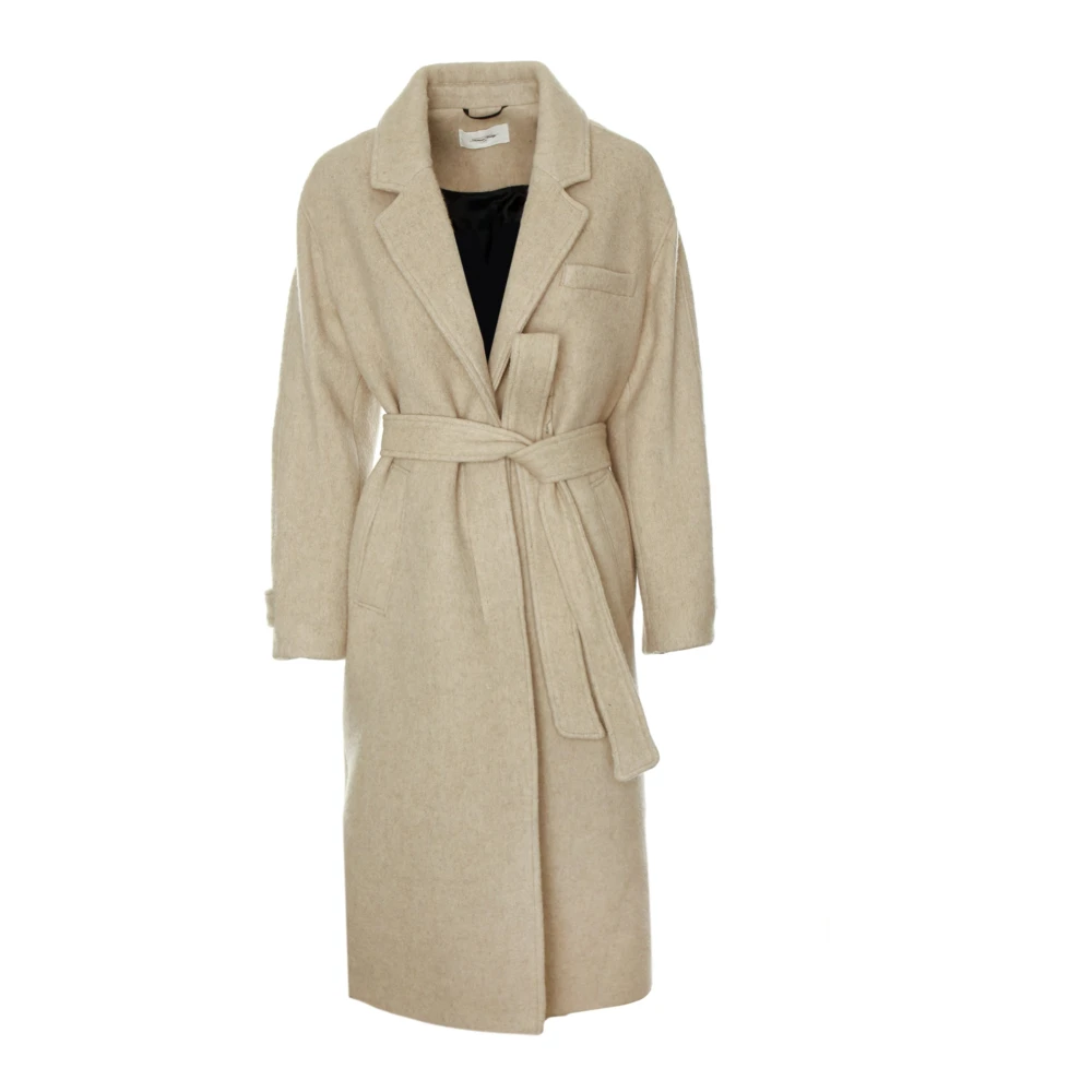 American vintage Lange Wollen Jas met Reverskraag Beige Dames
