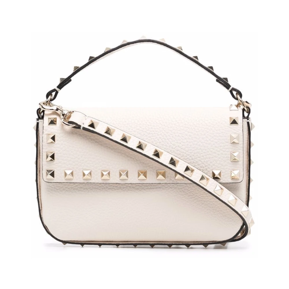 Valentino Garavani Studded Ivory Leren Schoudertas Beige Dames