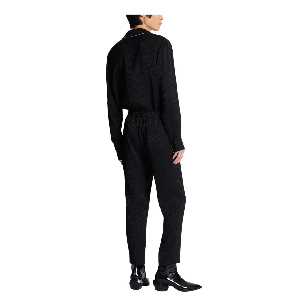 Balmain Satin monogram jacquard broek Black Heren