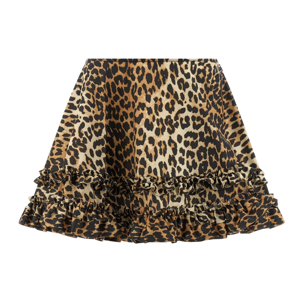 Ganni Women's Leopard Duchesse Nylon Mini Frill Skirt