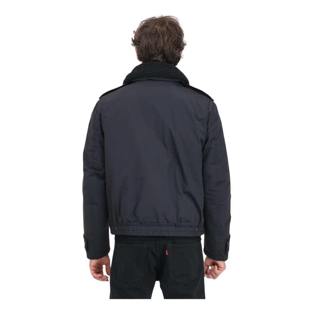 Blauer Zwarte Gewatteerde Jas met Nepbont Kraag Black Heren