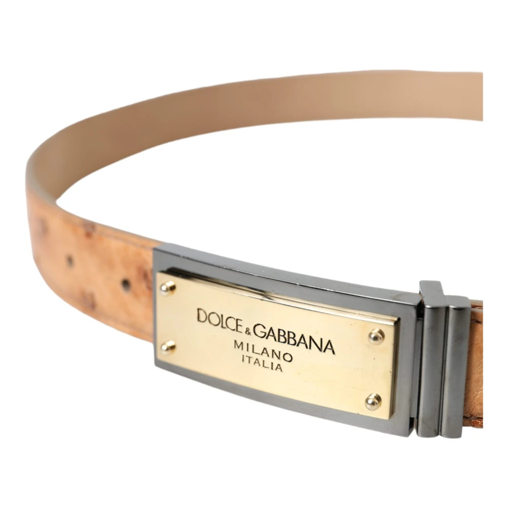 Dolce & Gabbana Beige Lederen Gouden Logo Riem Beige Heren