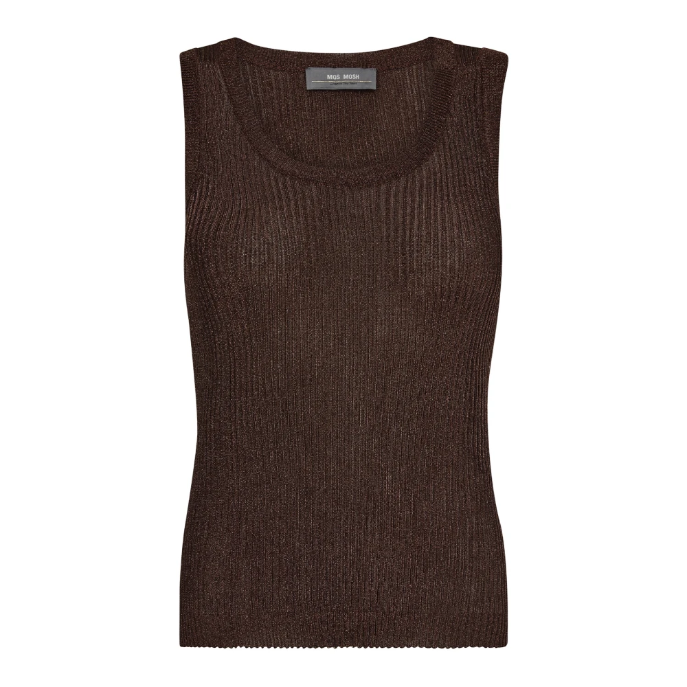 MOS MOSH Geribbelde gebreide tanktop in Rum Raisin Brown Dames