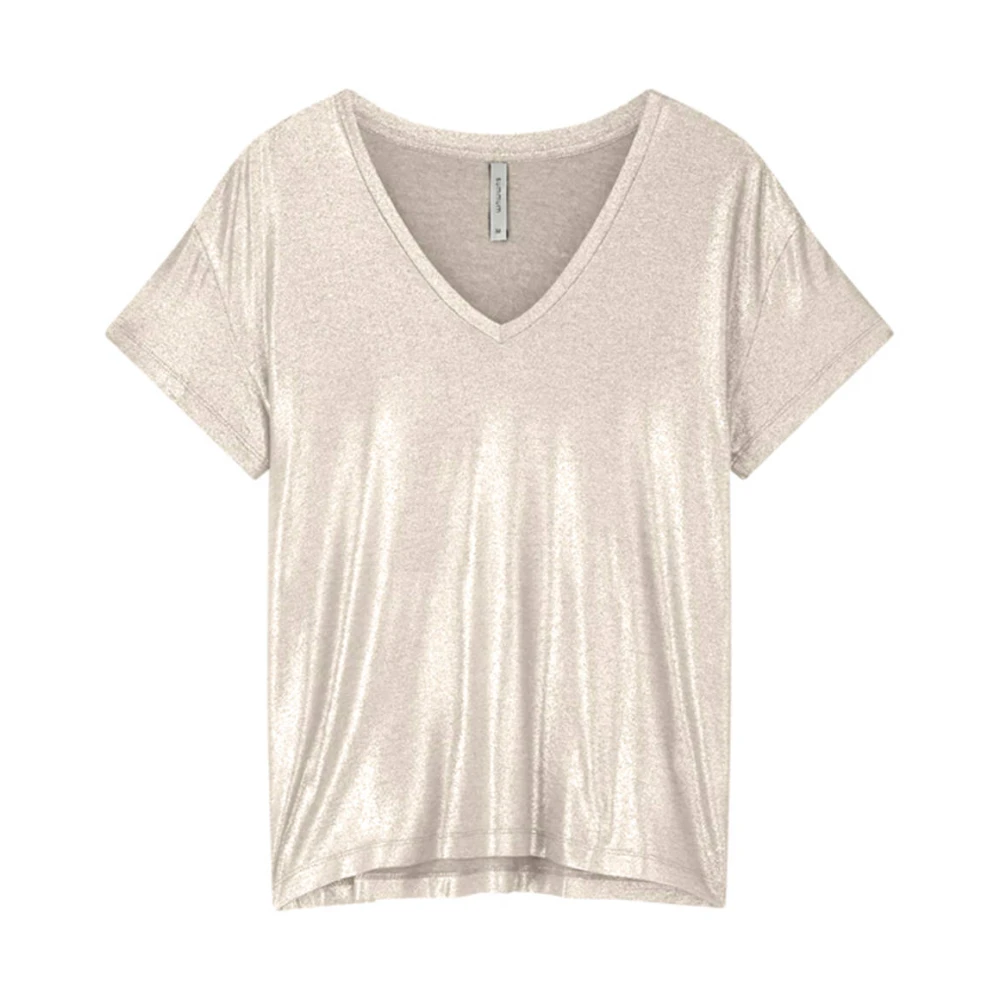 Summum Woman Metallic Coated Jersey V-Neck Top Beige Dames