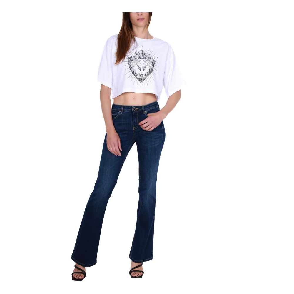 pinko Flared Fit Denim Jeans met Strass Logo Blue Dames