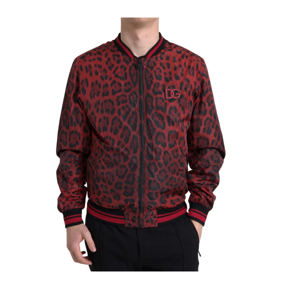 Dolce & Gabbana Rd Leopardmönstrad Bomberjacka Red, Herr