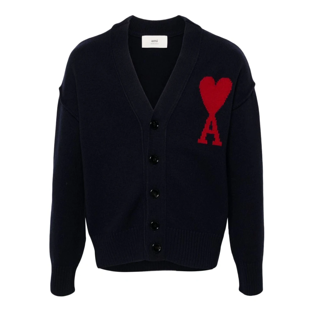 Ami Paris Blauwe Cardigan met Ami de Coeur Blue Heren