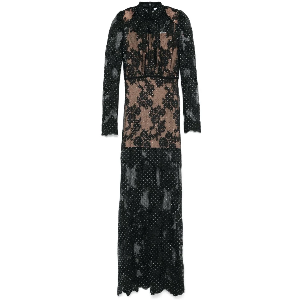 Self Portrait Zwarte Kant Jurk met Strass Versiering Black Dames