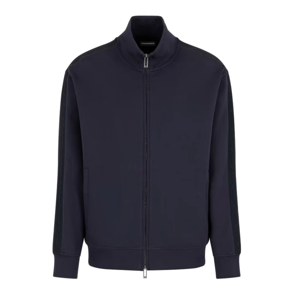 Emporio Armani Marinblå Dubbel Jersey Dragkedja Hoodie Blue, Herr