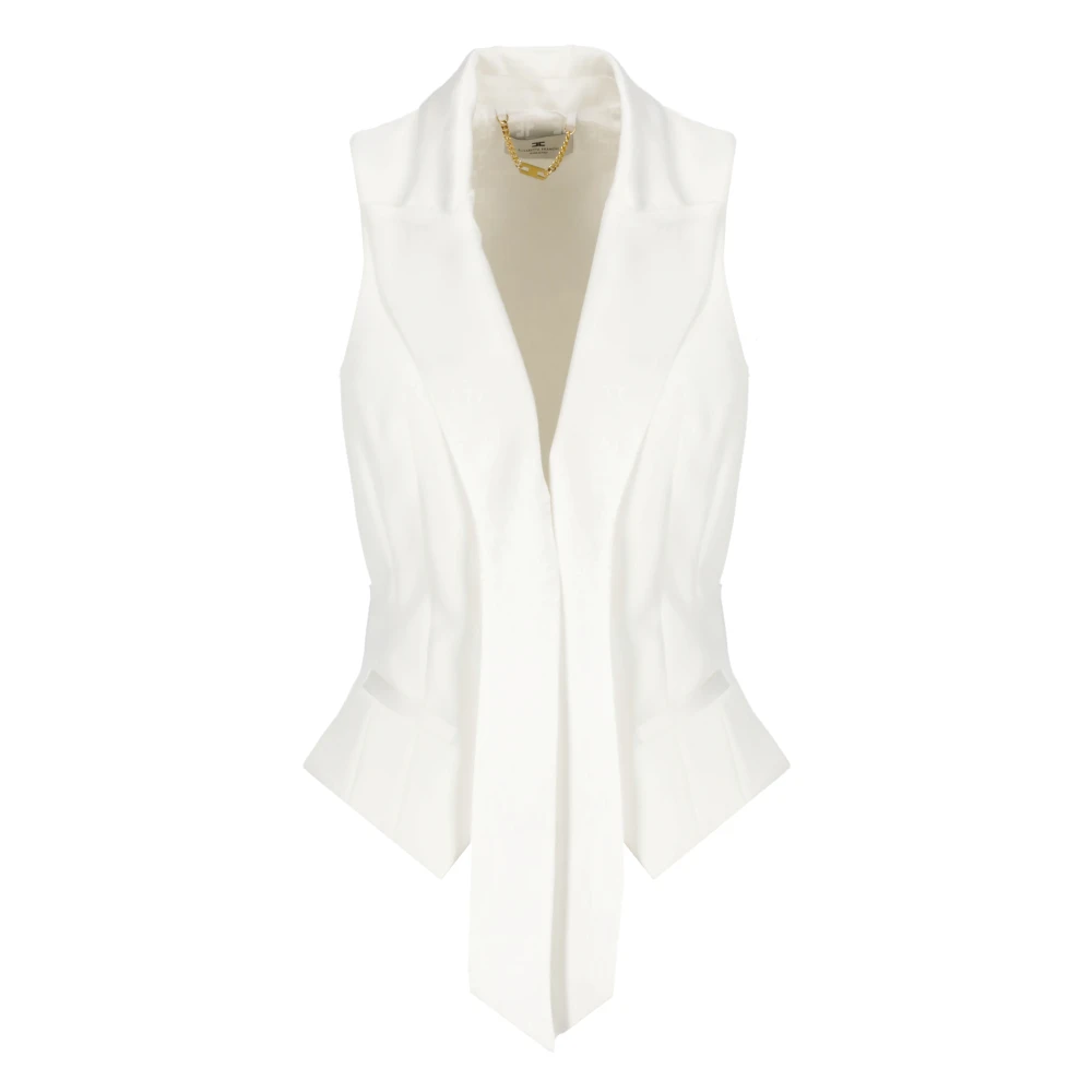 Elisabetta Franchi Ivoor Mouwloos Vest met Peak Revers Beige Dames