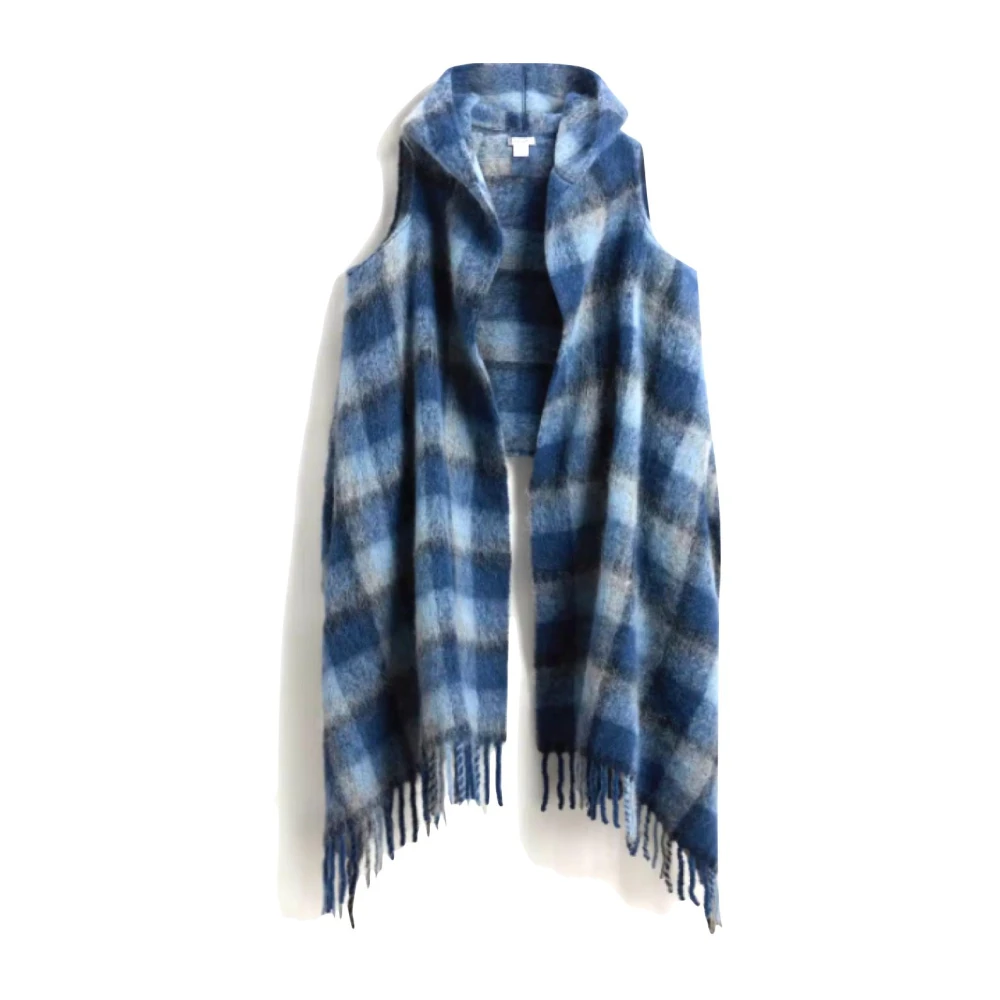 Woolrich Geruite Hooded Alpaca Sjaal Blue Dames