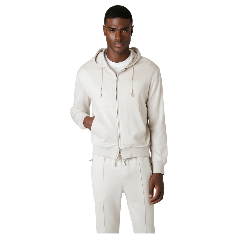 Eleventy Zijde Katoen Rits Hoodie Beige Heren
