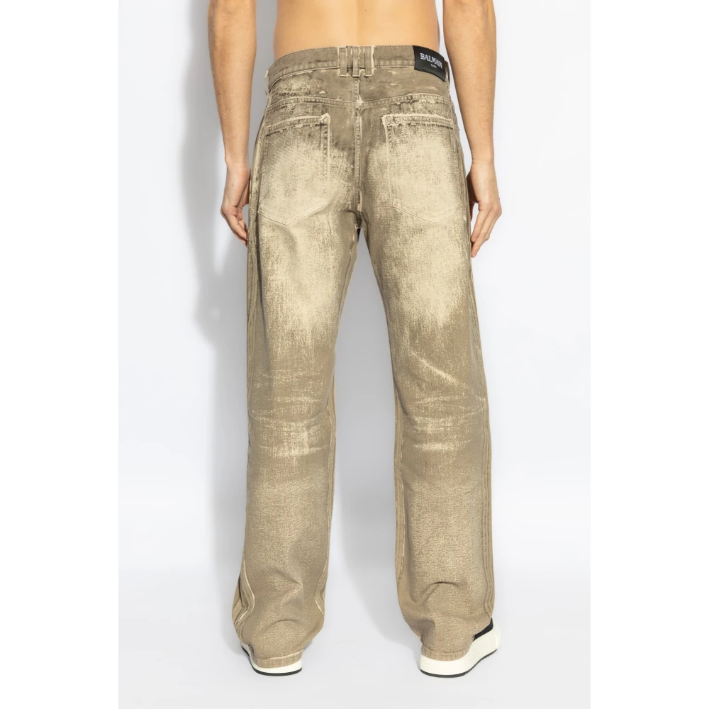Balmain Washed Straight-Leg Jeans Beige Heren
