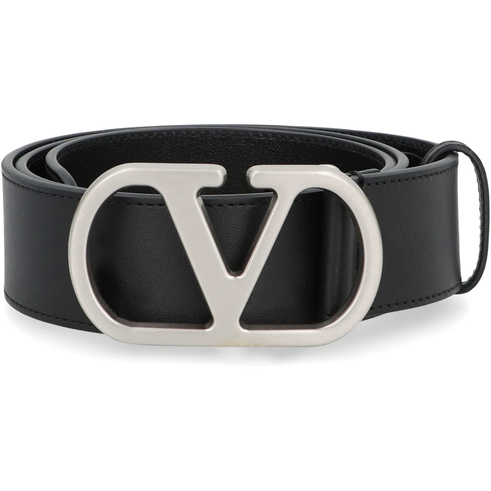 Valentino Garavani Men's Black Vlogo Signature Leather Belt - Belts - 90 Cm - Accessories