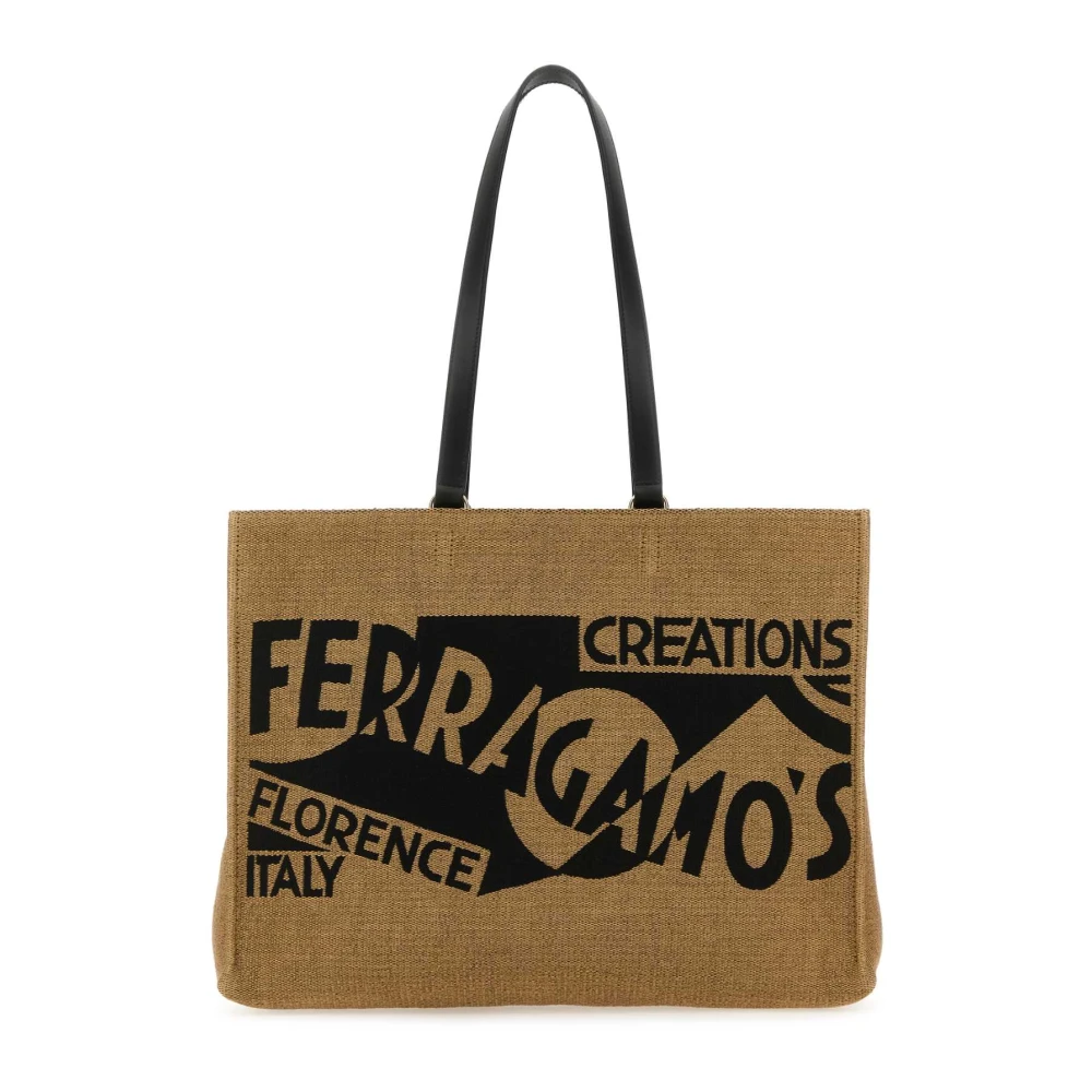 Salvatore Ferragamo Raffia TT Sign Winkel Tas Brown Dames