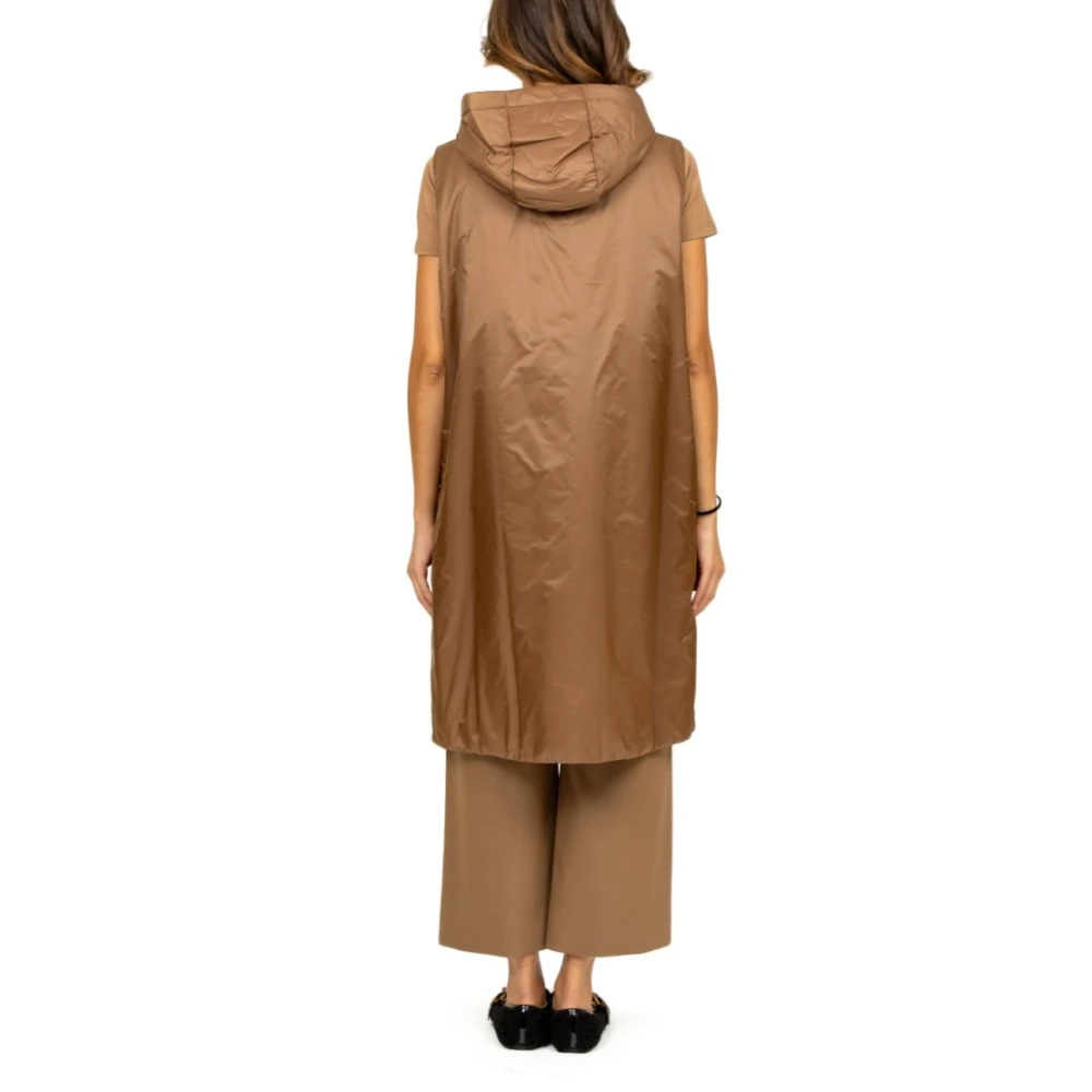 Max Mara Kameel Waterafstotende Hooded Midi Gilet Brown Dames