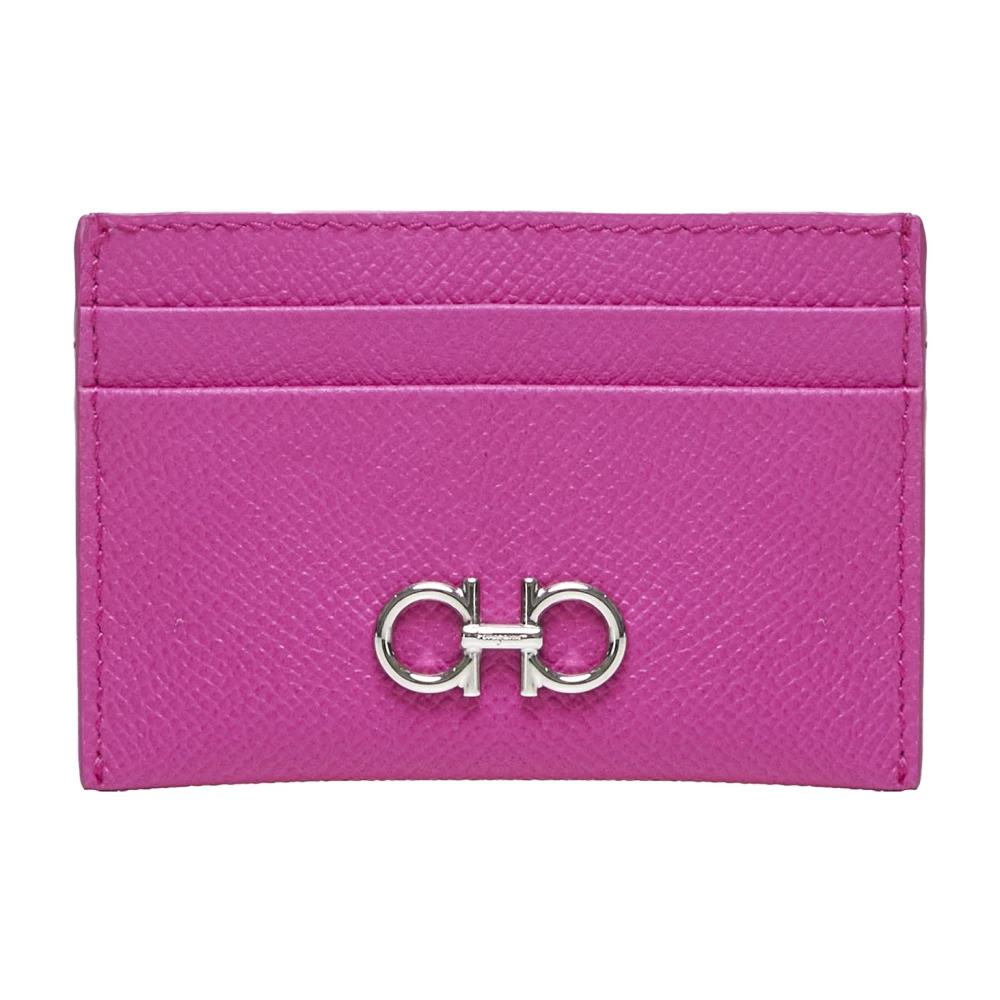 Salvatore Ferragamo Gancini Roze Leren Kaarthouder Pink Dames