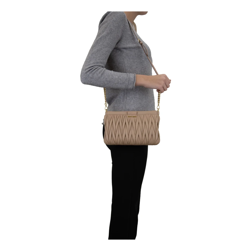 Miu Leren Schoudertas Magnetische Knoop Beige Dames