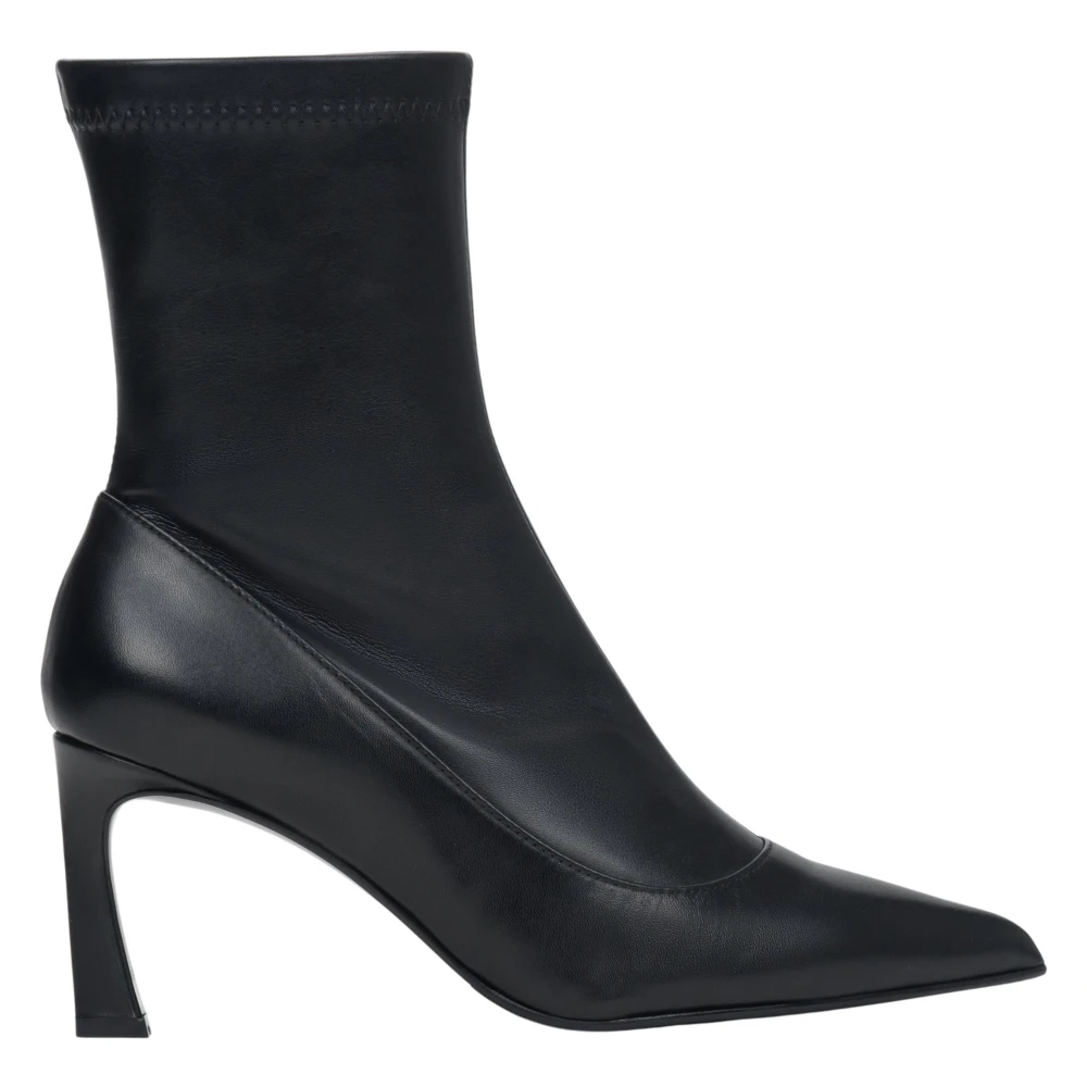 Estro Women's Black Leather Ankle Boots With Elastic Shaft And Stiletto Heel