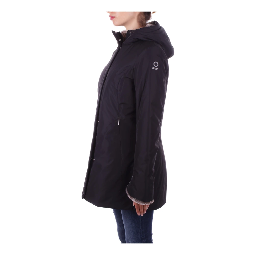 Suns Zwarte Hoodie met Rits en Knopen Black Dames