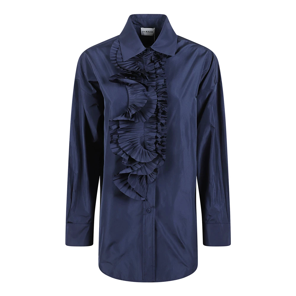 P.a.r.o.s.h. Blauwe Taffeta Ruche Blouse Blue Dames