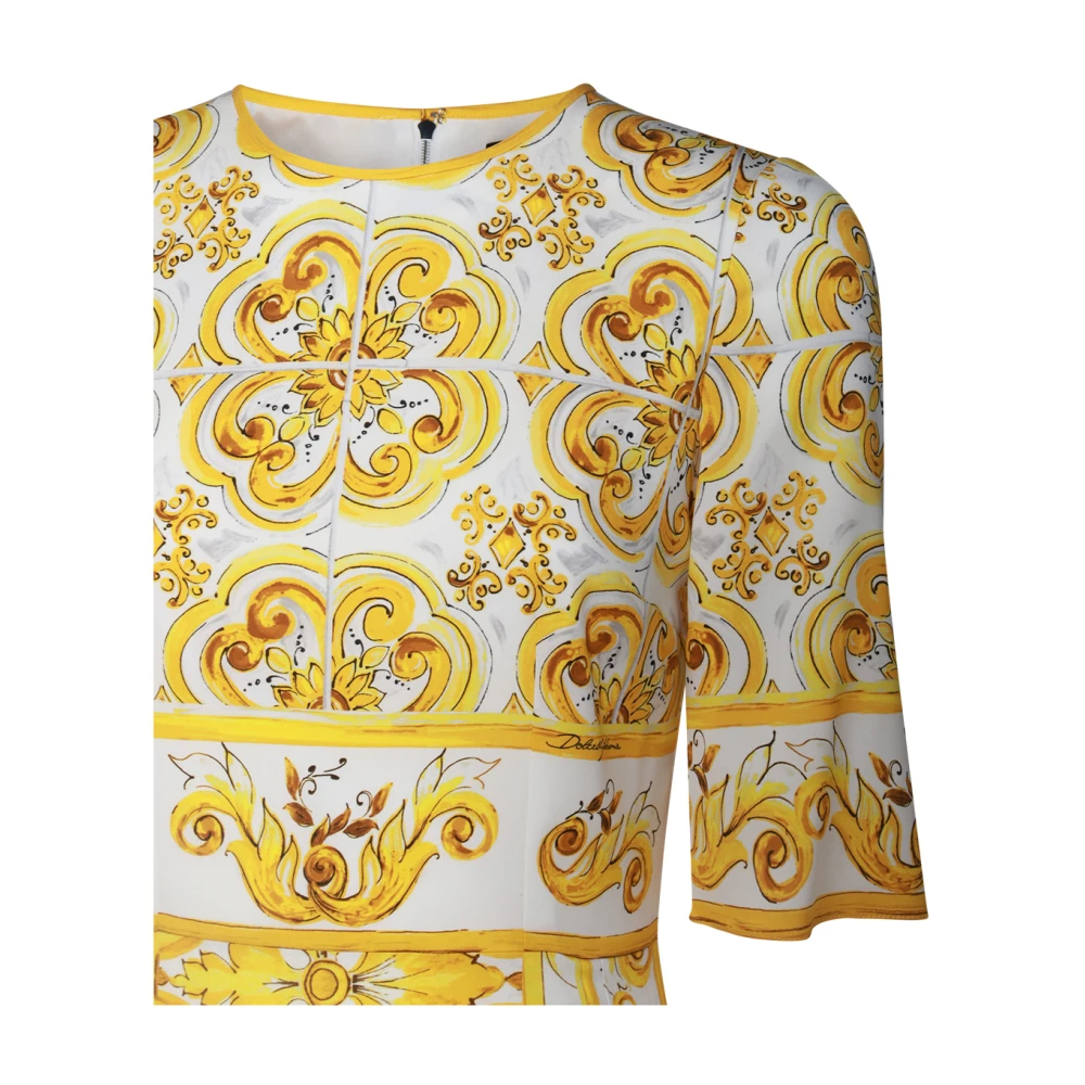 Dolce & Gabbana Majolica-print Charmeuse Midi Jurk Yellow Dames