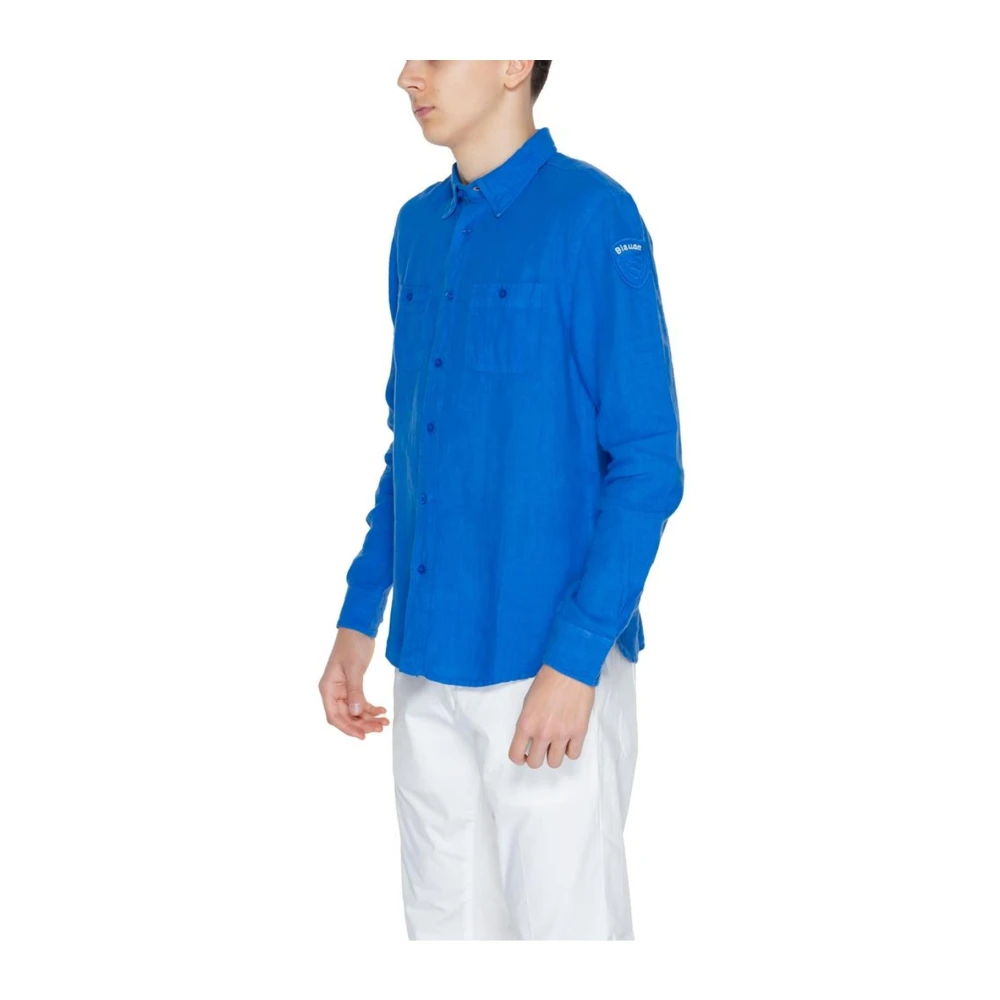 Blauer Linnen Overhemd Lange Mouwen Lente Zomer Collectie Blue Heren