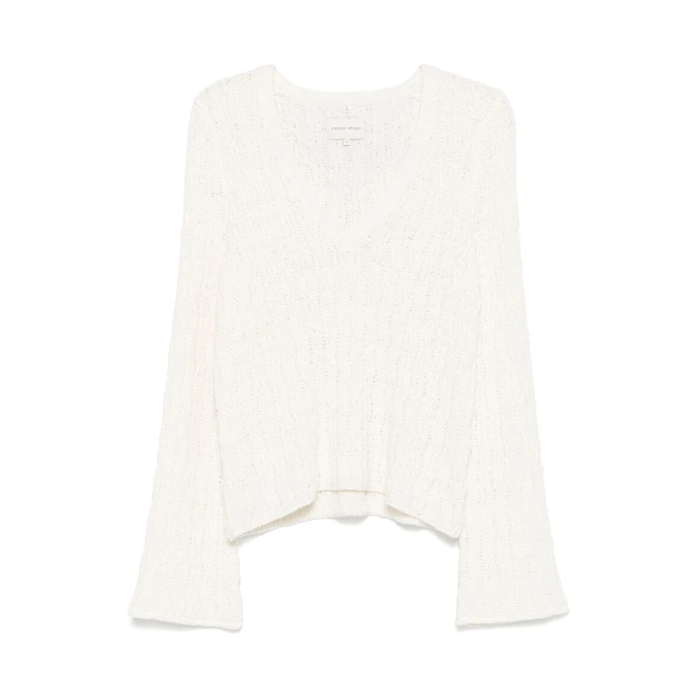 Loulou Studio Beige V-hals Sweater met Flared Cuffs Beige Dames