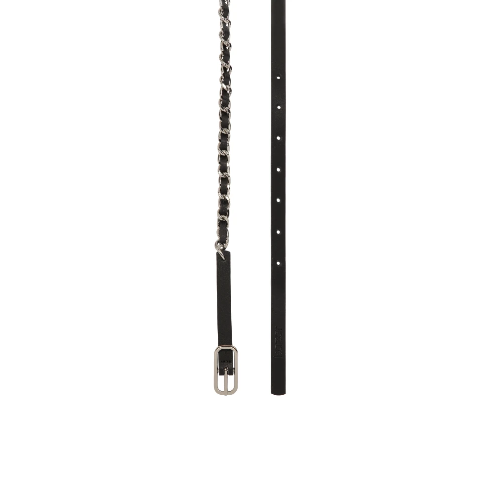 Kazar Smalle leren riem met metalen ketting Black Dames