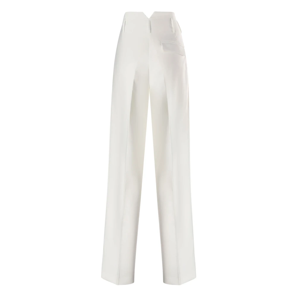 Genny Witte Crêpebroek met Geplooide Details White Dames