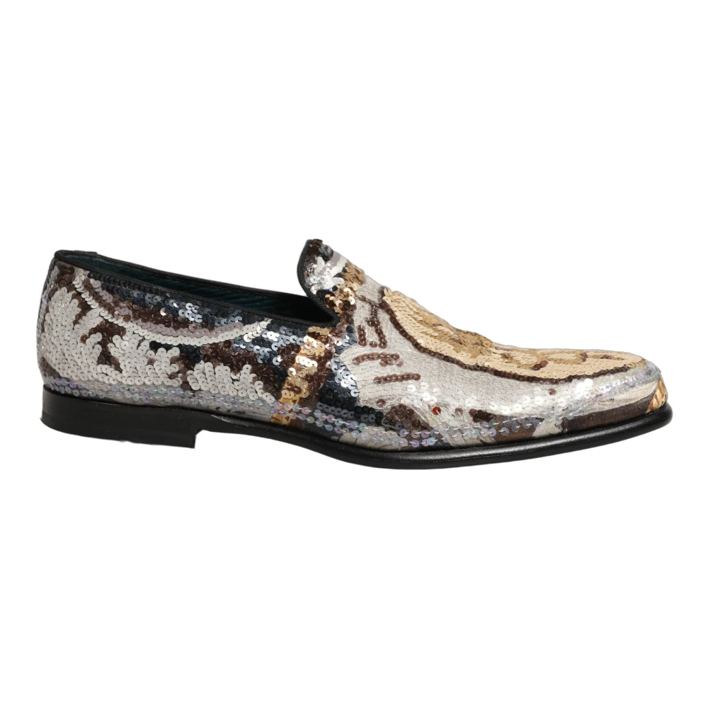 Dolce & Gabbana Men's Multicolor Loafers, 9 Uk, Sequin Embellished Loafers