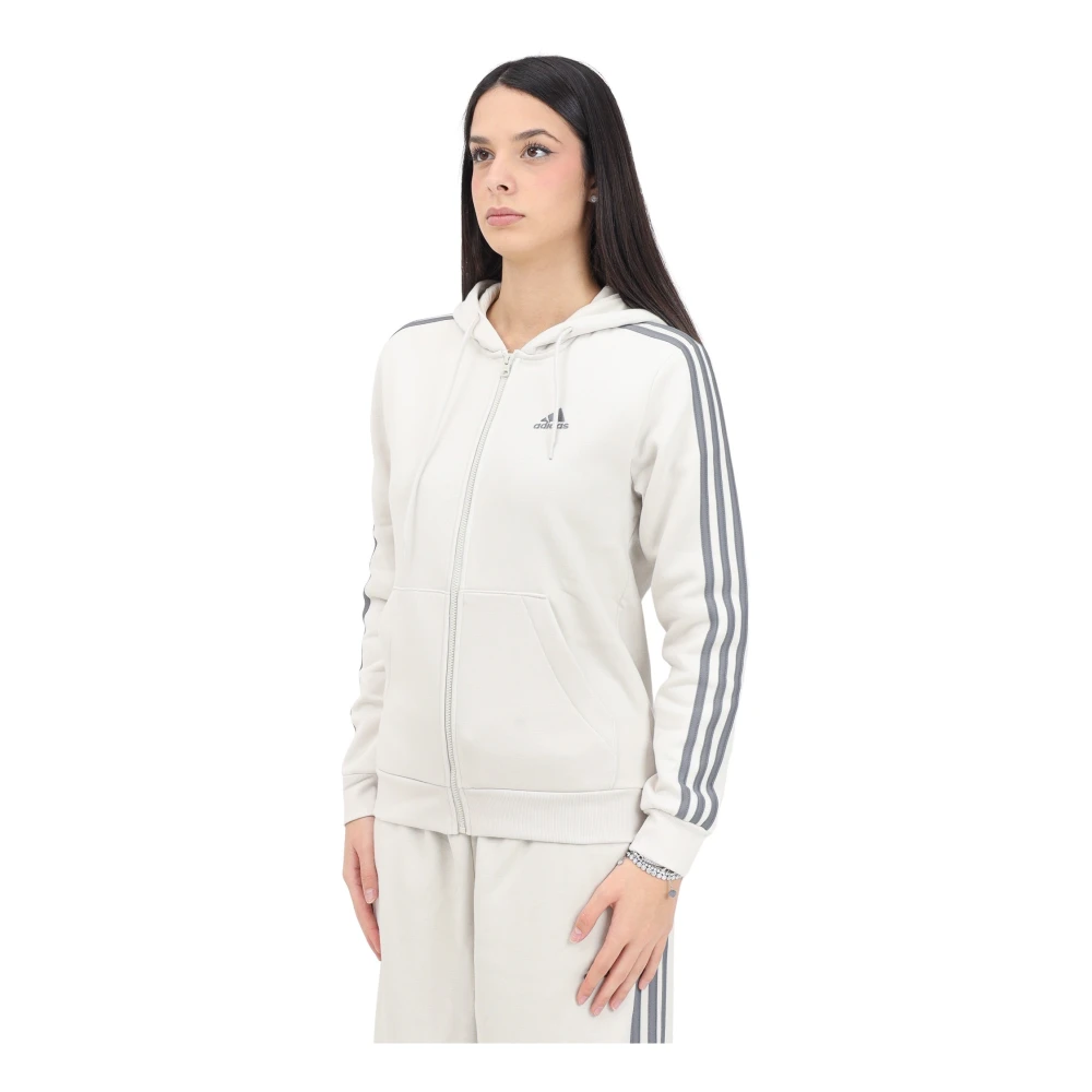 Adidas Essentials 3-Stripes beige Hoodie White Dames