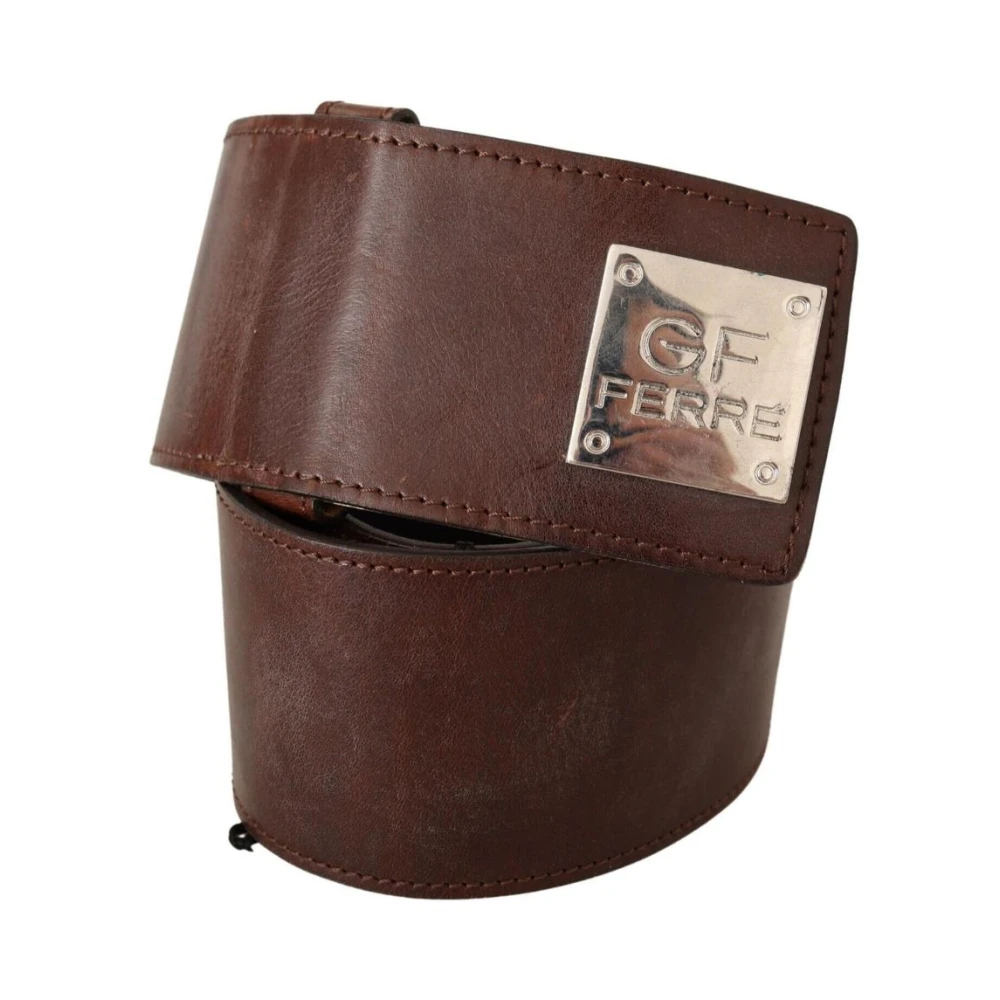 Gianfranco Ferré Breed Logo Hardware Leren Mode Riem Brown Dames