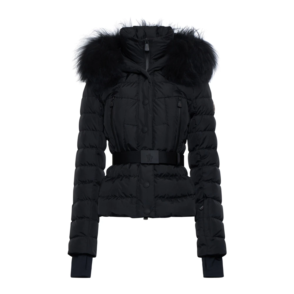 Moncler Zwarte Gewatteerde Donsjas met Bont Capuchon Black Dames